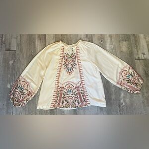 Sundance Cream Botanical Embroidered Lined Shirt Silk Blend